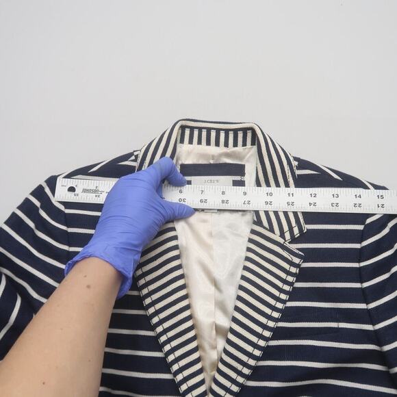 J Crew Schoolboy Blazer Size 10 Navy Stripe Linen - Picture 13 of 14